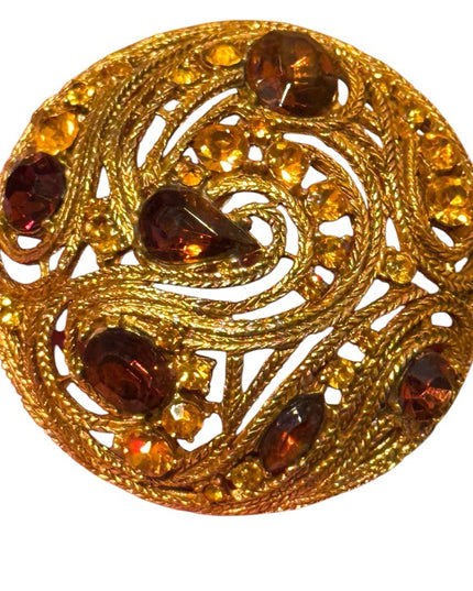 Rare Vintage La Roco Domed Brooch Filigree Citrine topaz Austrian Crystals 1950s