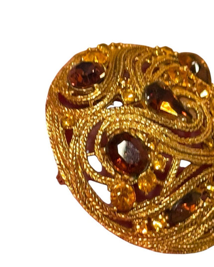 Rare Vintage La Roco Domed Brooch Filigree Citrine topaz Austrian Crystals 1950s