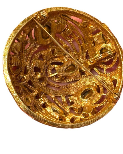 Rare Vintage La Roco Domed Brooch Filigree Citrine topaz Austrian Crystals 1950s