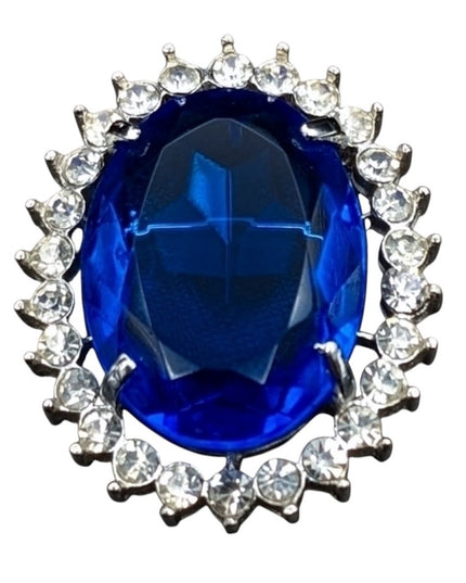 Elegant Vintage Blue Gemstone Brooch with Silver Accents