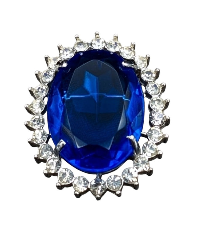 Elegant Vintage Blue Gemstone Brooch with Silver Accents