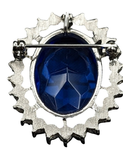 Elegant Vintage Blue Gemstone Brooch with Silver Accents