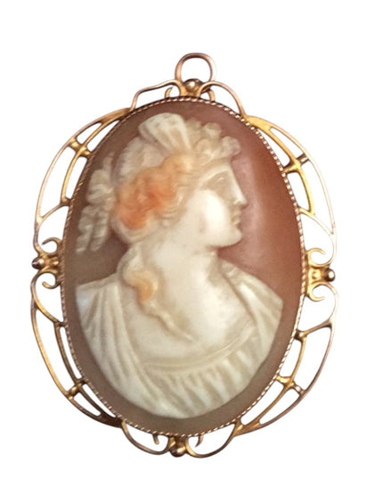 14k Gold Antique Victorian Cameo Brooch Conch