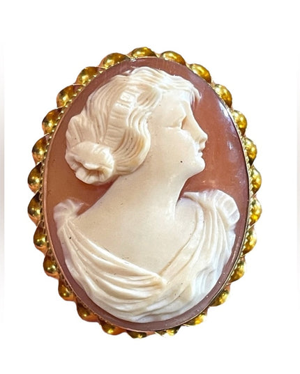 Stunning vintage 10k Gold Hand Carved Italialian Italy Cameo brooch pendant LG