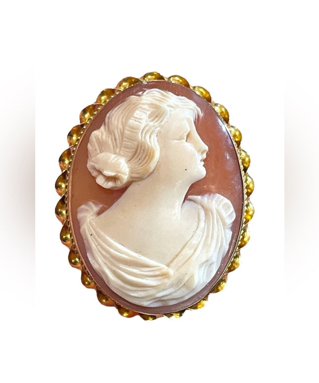 Stunning vintage 10k Gold Hand Carved Italialian Italy Cameo brooch pendant LG