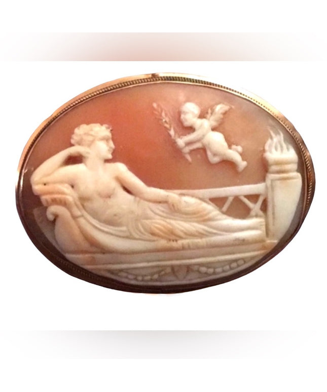 Antique Victorian 14k Gold Angel Cameo Brooch