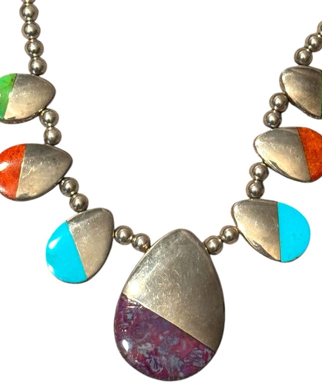 DTR Jay King Sterling Beaded stone Necklace 925 Southwestern Navajo