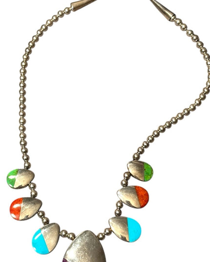 DTR Jay King Sterling Beaded stone Necklace 925 Southwestern Navajo