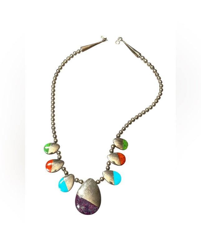 DTR Jay King Sterling Beaded stone Necklace 925 Southwestern Navajo