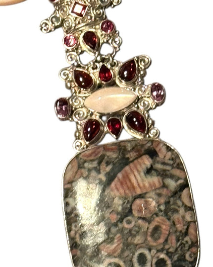 Vintage Sajen 925 Sterling Silver Necklace Garnet amethyst MOP fancy pendant