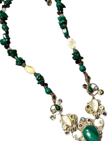 Elegant SAJEN Sterking silver 925 malachite MOP Peridot Green Beaded Necklace