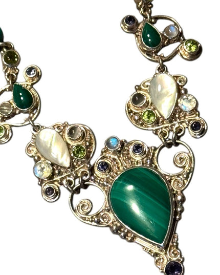 Elegant SAJEN Sterking silver 925 malachite MOP Peridot Green Beaded Necklace