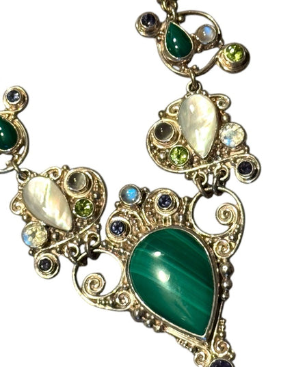 Elegant SAJEN Sterking silver 925 malachite MOP Peridot Green Beaded Necklace