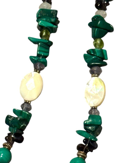 Elegant SAJEN Sterking silver 925 malachite MOP Peridot Green Beaded Necklace