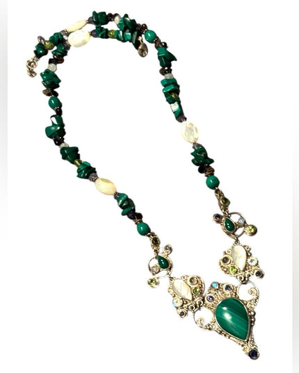 Elegant SAJEN Sterking silver 925 malachite MOP Peridot Green Beaded Necklace