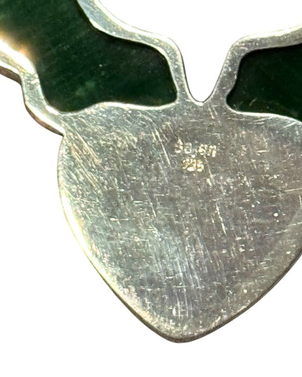 Vintage Sajen 925 Sterling FROG Cats eye Abalone Green and Iridescent Necklace