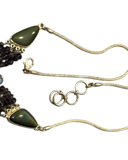 Bohemian Sajen 925 Sterling Labradorite amethyst onyx Statement necklace