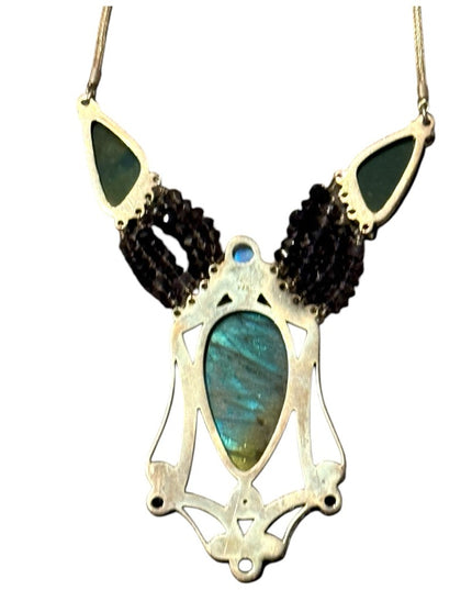 Bohemian Sajen 925 Sterling Labradorite amethyst onyx Statement necklace