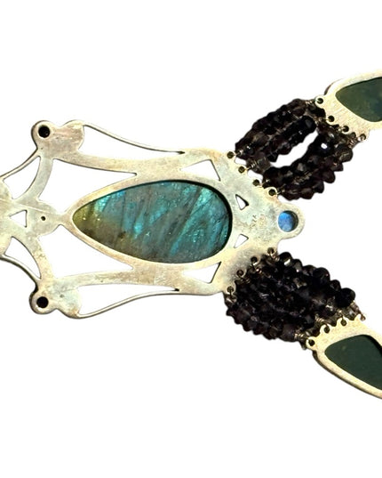 Bohemian Sajen 925 Sterling Labradorite amethyst onyx Statement necklace