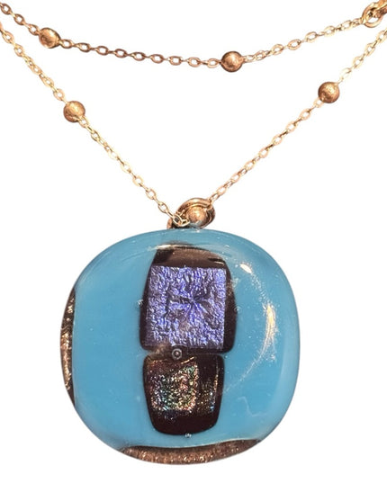 Vintage Murano Blue and Black Pendant 925 Sterling bead Necklace