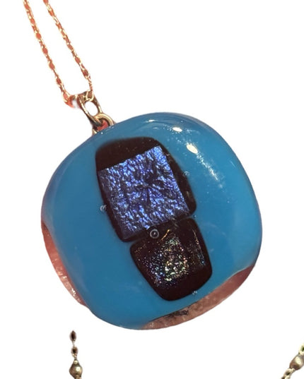 Vintage Murano Blue and Black Pendant 925 Sterling bead Necklace