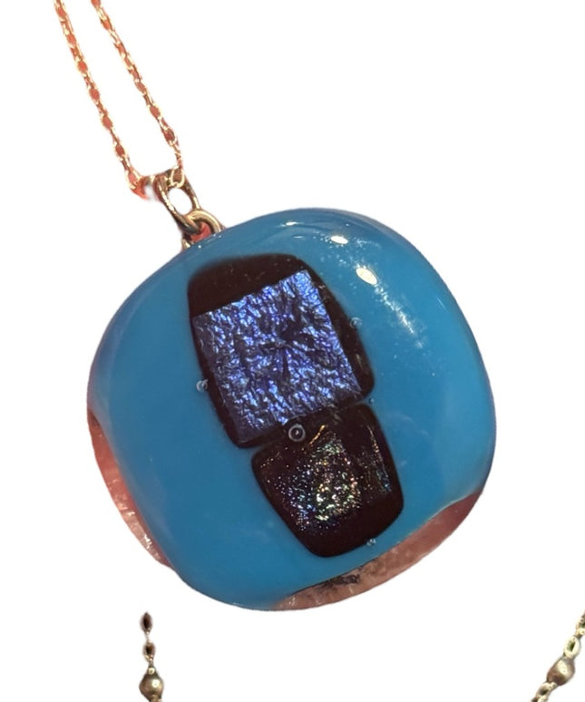 Vintage Murano Blue and Black Pendant 925 Sterling bead Necklace