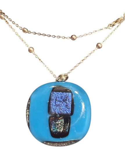 Vintage Murano Blue and Black Pendant 925 Sterling bead Necklace