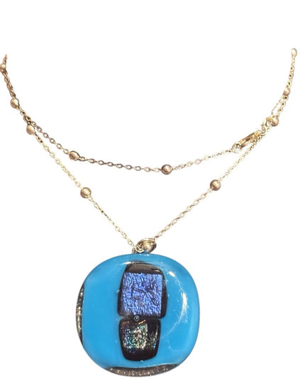 Vintage Murano Blue and Black Pendant 925 Sterling bead Necklace