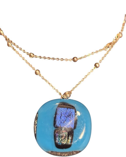 Vintage Murano Blue and Black Pendant 925 Sterling bead Necklace