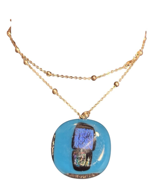 Vintage Murano Blue and Black Pendant 925 Sterling bead Necklace