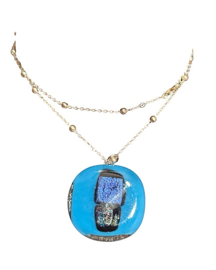 Vintage Murano Blue and Black Pendant 925 Sterling bead Necklace