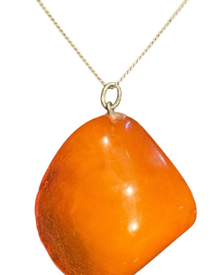 Vintage Russian Baltic Amber Chunk Pendant Sterling 925  Chain