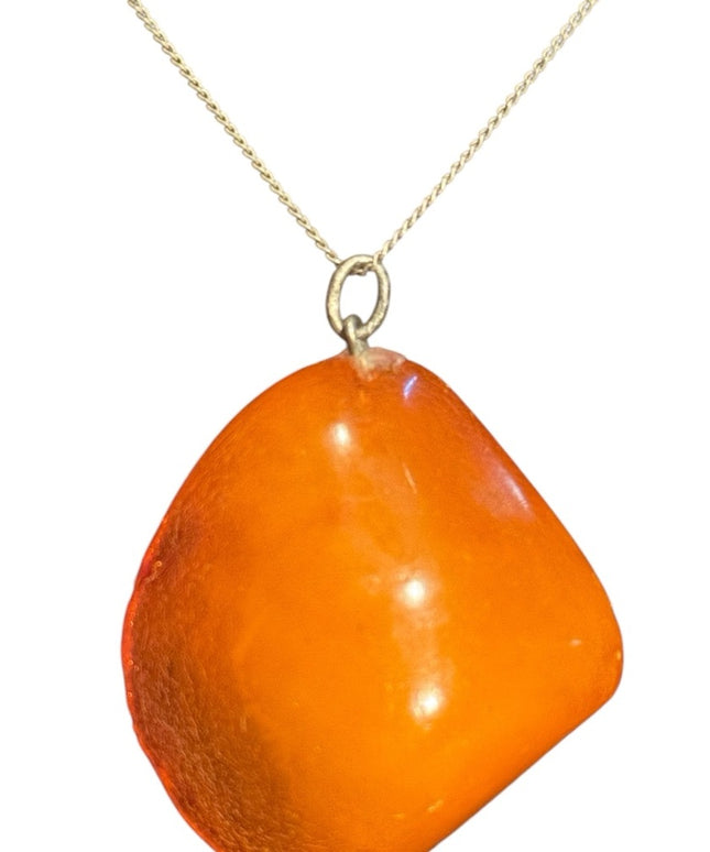 Vintage Russian Baltic Amber Chunk Pendant Sterling 925  Chain