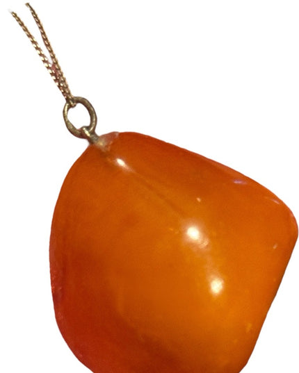 Vintage Russian Baltic Amber Chunk Pendant Sterling 925  Chain