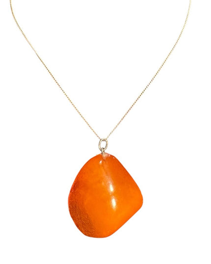 Vintage Russian Baltic Amber Chunk Pendant Sterling 925  Chain