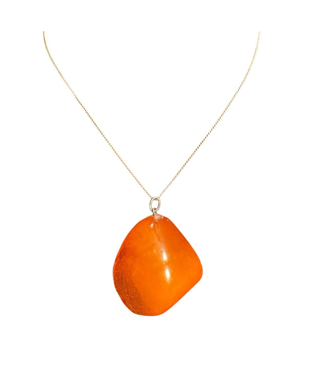 Vintage Russian Baltic Amber Chunk Pendant Sterling 925  Chain