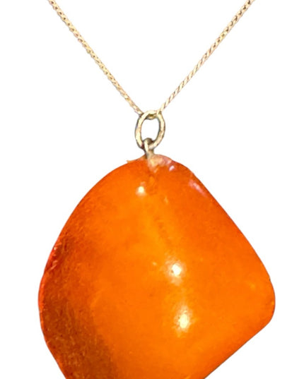 Vintage Russian Baltic Amber Chunk Pendant Sterling 925  Chain