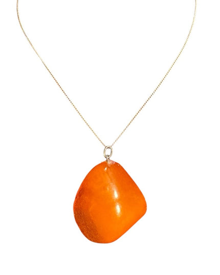 Vintage Russian Baltic Amber Chunk Pendant Sterling 925  Chain