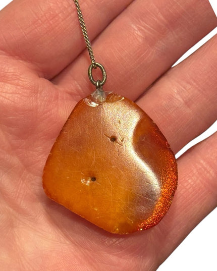 Vintage Russian Baltic Amber Chunk Pendant Sterling 925  Chain