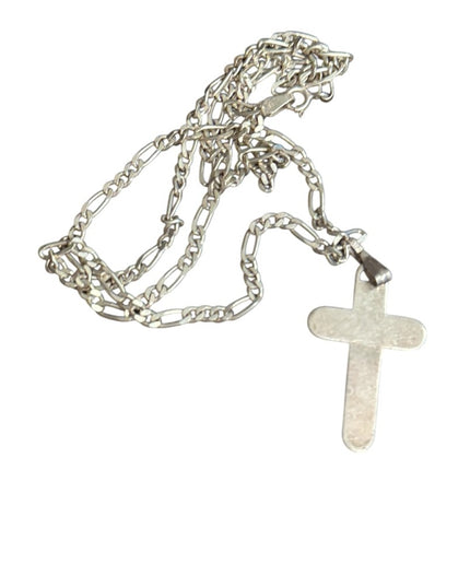 Vintage Sterling silver 925 Figaro Chain &  Cross Pendant Necklace Italy