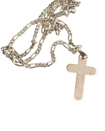 Vintage Sterling silver 925 Figaro Chain &  Cross Pendant Necklace Italy