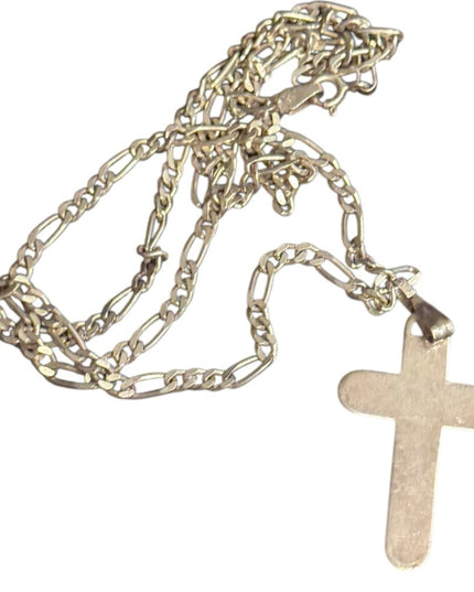 Vintage Sterling silver 925 Figaro Chain &  Cross Pendant Necklace Italy