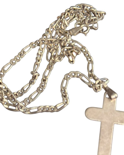Vintage Sterling silver 925 Figaro Chain &  Cross Pendant Necklace Italy