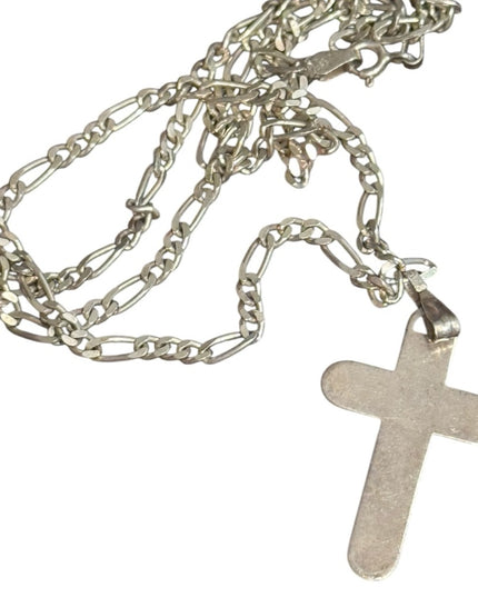 Vintage Sterling silver 925 Figaro Chain &  Cross Pendant Necklace Italy