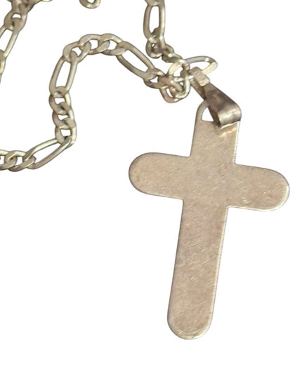 Vintage Sterling silver 925 Figaro Chain &  Cross Pendant Necklace Italy