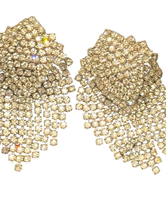 Stunning 1960s Elegant Silver finish AB crystal dangle Statement Earrings