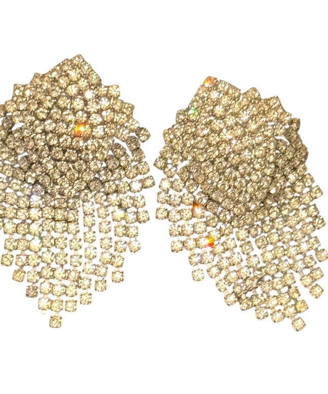 Stunning 1960s Elegant Silver finish AB crystal dangle Statement Earrings