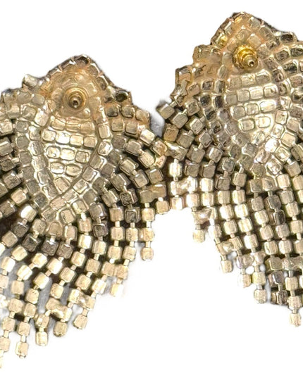 Stunning 1960s Elegant Silver finish AB crystal dangle Statement Earrings