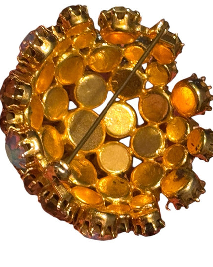 Vintage Domed Gold-Tone Brooch  Iridescent Ab brown hues champagne crystals