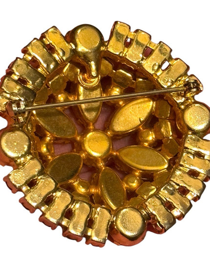 Vintage Domed Gold plt brown hues crystal Brooch 1950s